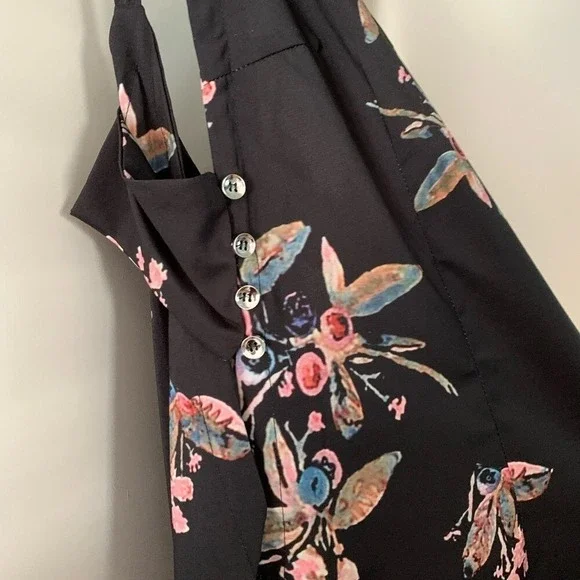 Celmia Collection NWT XXL Floral Black Jumper Cutout Sides  Buttons 0079 - Picture 3 of 10